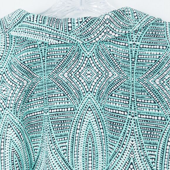 Catherines Button Front Top 3/4 Roll Tab Sleeve Womens 3X Aqua Green Geo Print - Picture 13 of 16